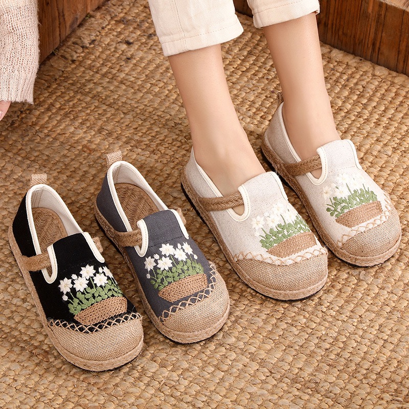 Sneaker Vegan - Veowalk Flowers Embroidered Women Handmade Linen